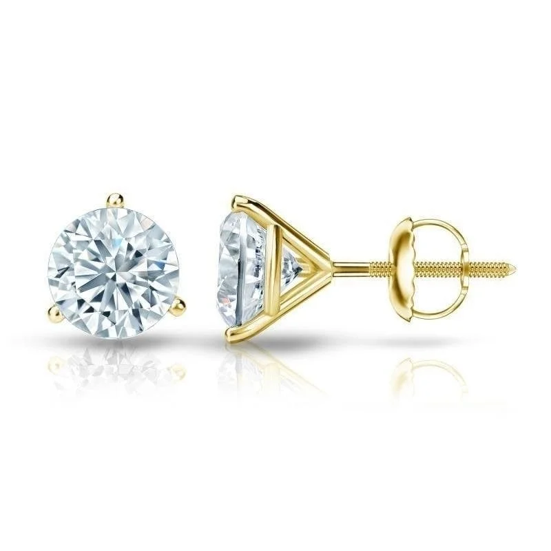 Satin iron earrings-Auriya 1 1/2ctw 3 Prong Martini Set Round Diamond Stud Earrings 18kt Gold GIA Certified