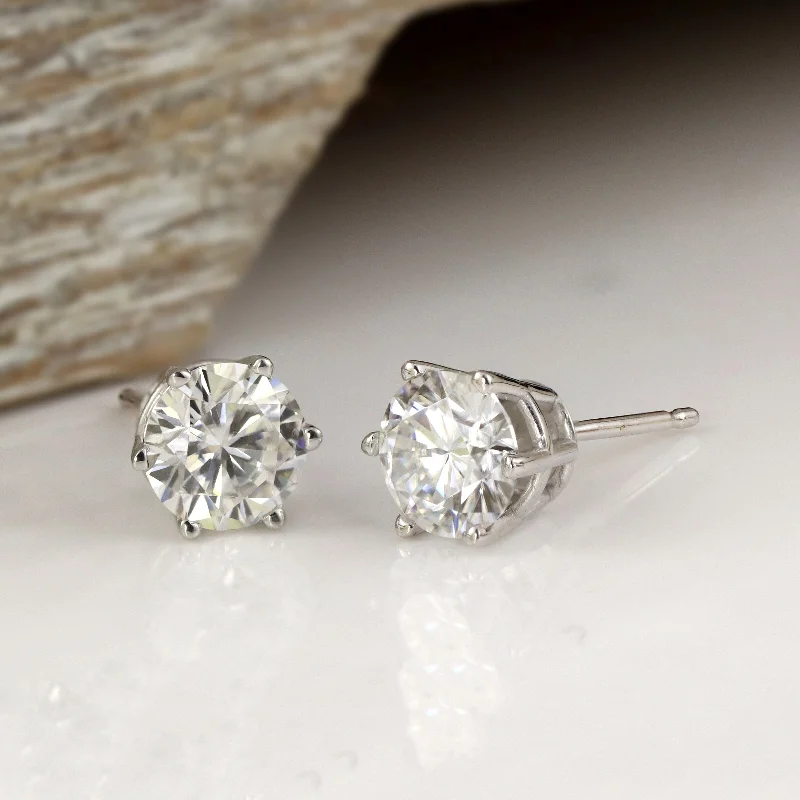 Droplet earrings-Auriya 1 1/2ctw Round Moissanite Stud Earrings 18k Gold - 5.9 mm