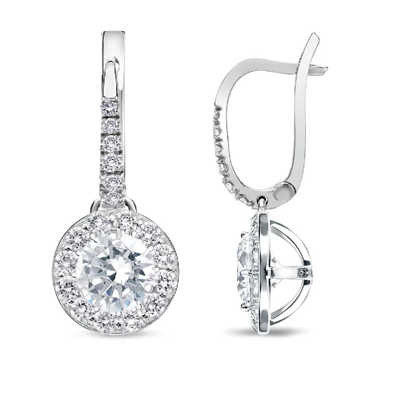 Ridge motif earrings-Auriya 1/2 to 2cttw Round Halo Diamond Dangle Earrings 14k White Gold (H-I, SI1-SI2)