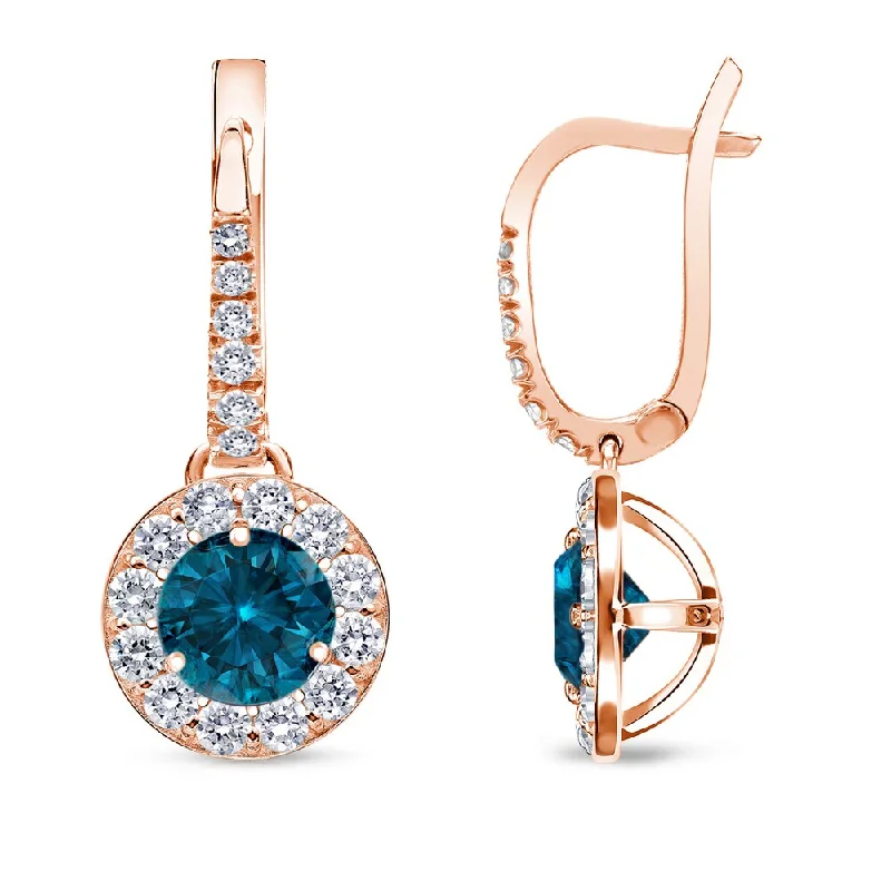 Satin granite earrings-Auriya 1/2 to 2ctw Blue Diamond Halo Dangle Earrings 14k Rose Gold (SI1-SI2)