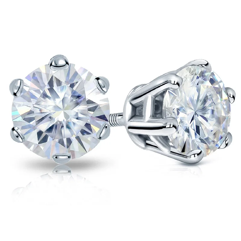 Triple-heart earrings-Auriya 1 carat TW Round Moissanite Stud Earrings Platinum - 5 mm