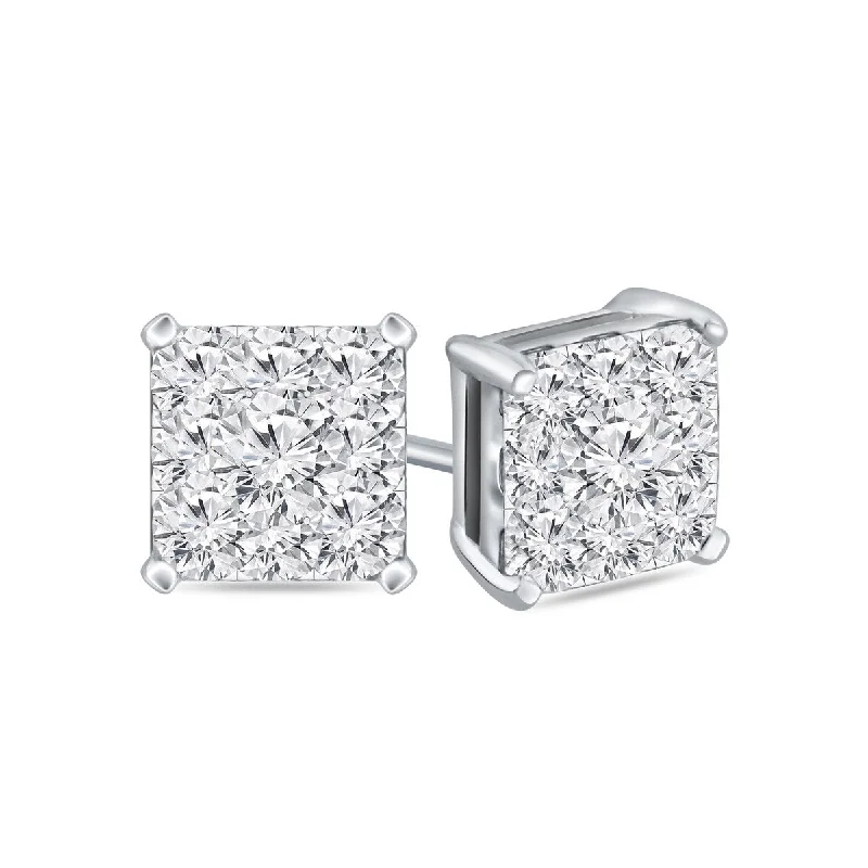 Glossy stone earrings-Auriya 14k Gold 1/2ctw Square Pave Diamond Stud Earrings (H-I, I1-I2)