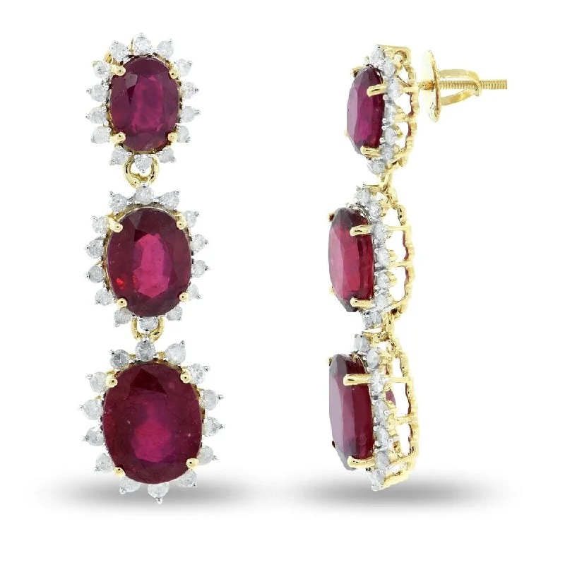 Firm gold earrings-Auriya 14k Gold 16 1/2ct Ruby and 1 1/3ct TDW Diamond Earrings - Red