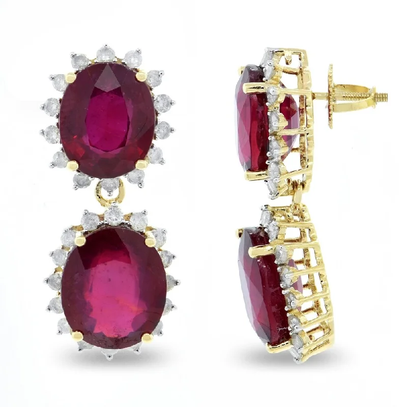 Perforated earrings-Auriya 14k Gold 22 3/4ct Ruby and 1 1/4ct TDW Diamond Earrings - Red