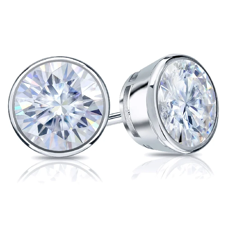 Shiny gold earrings-Auriya 14k Gold 7ctw Bezel-set Round Moissanite Stud Earrings