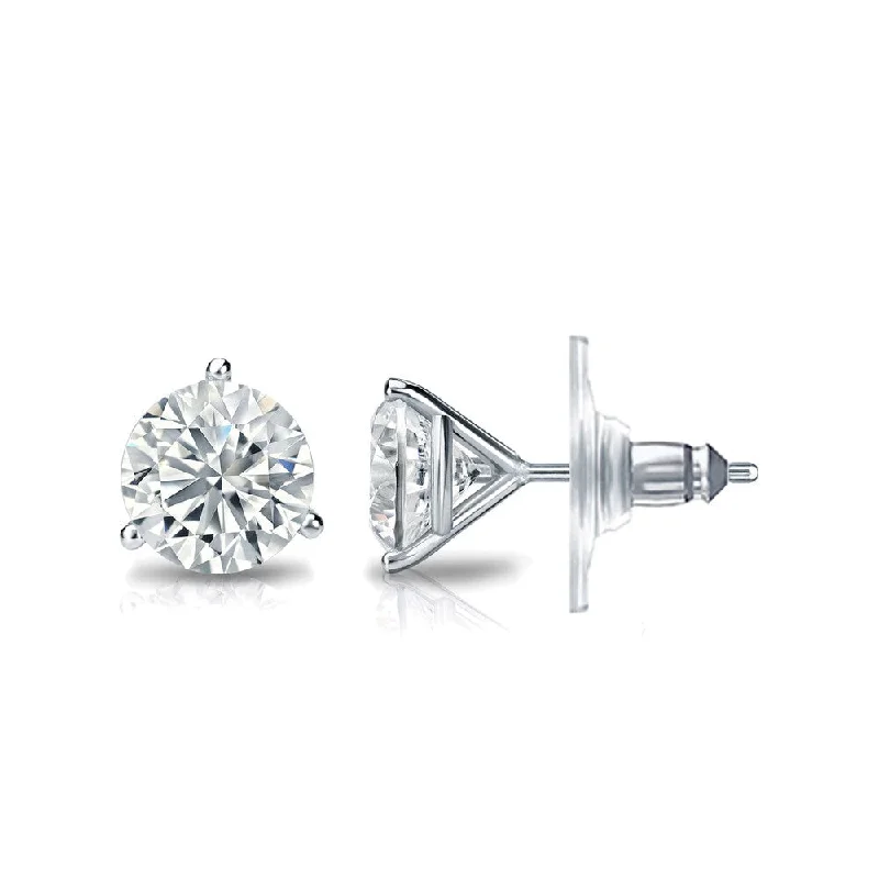 Tapered gem earrings-Auriya 14k Gold Certified 4.20 carat TDW Secure-Lock 3-Prong Martini Round Diamond Stud Earrings