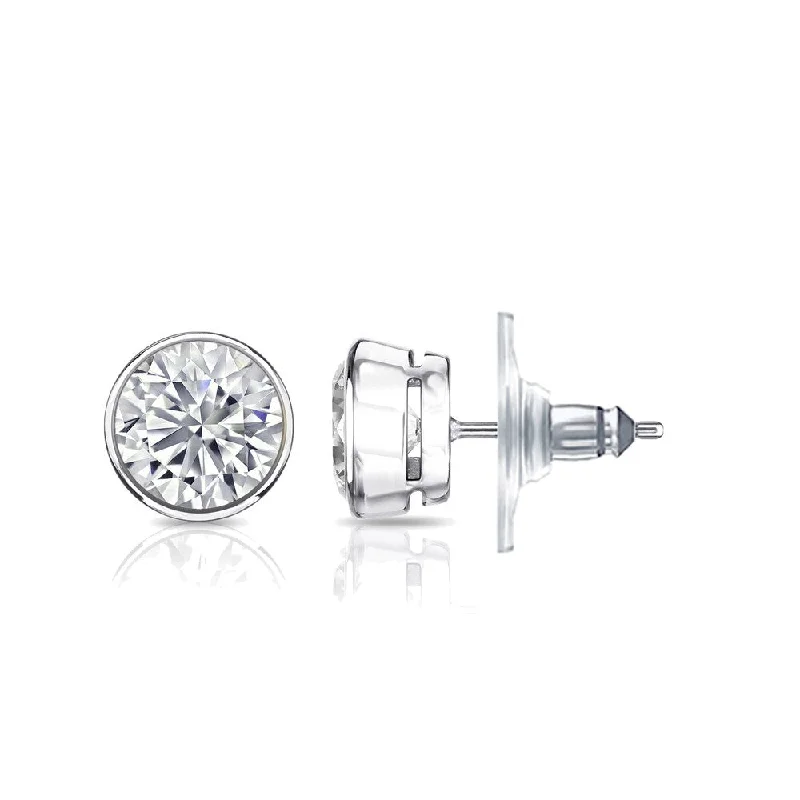 Leaning gem earrings-Auriya 14k Gold GIA Certified 2.00 carat TDW Secure-Lock Bezel Set Round Diamond Stud Earrings