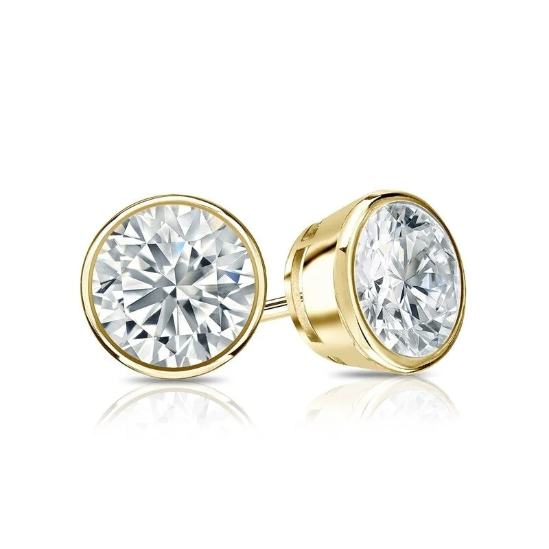 Tapered gem earrings-Auriya 14k Gold GIA Certified 2.70 carat TDW Secure-Lock Bezel Set Round Diamond Stud Earrings