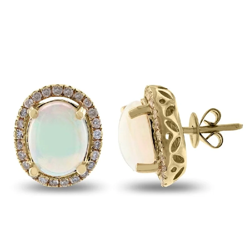 Broad hoop earrings-Auriya 14k Yellow Gold 2 3/8ct Opal and 3/8ct TDW Diamond Earrings - White