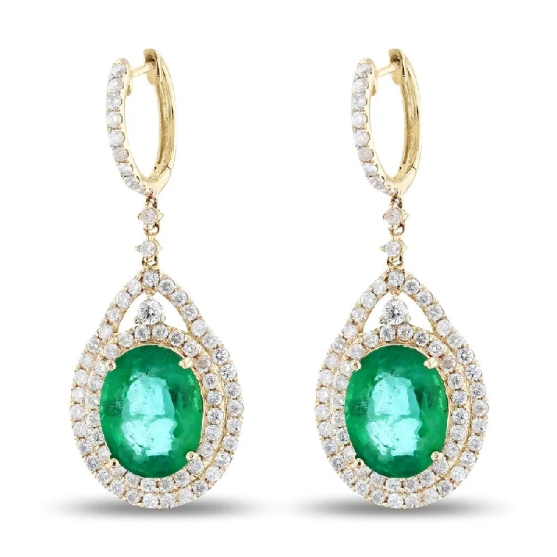 Coarse stone earrings-Auriya 14k Yellow Gold 9 1/2ct Emerald and 2 1/3ct TDW Diamond Earrings - White