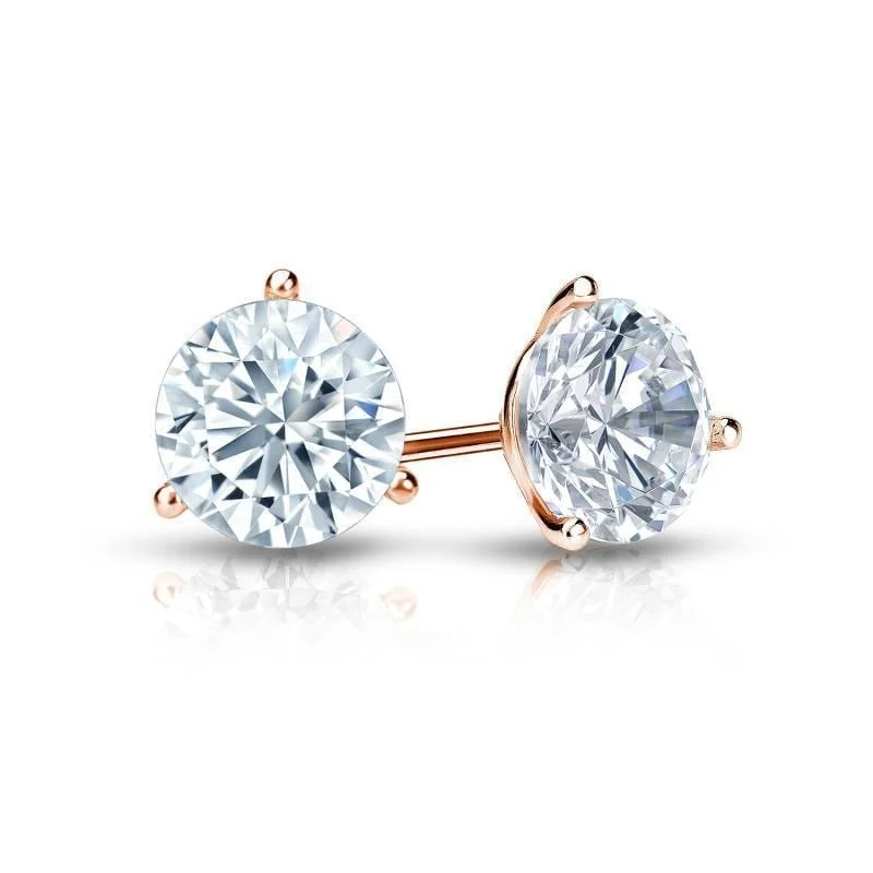 Drifting diamond earrings-Auriya 1ctw 3 Prong Martini Set Round Diamond Stud Earrings 14K Gold GIA Certified