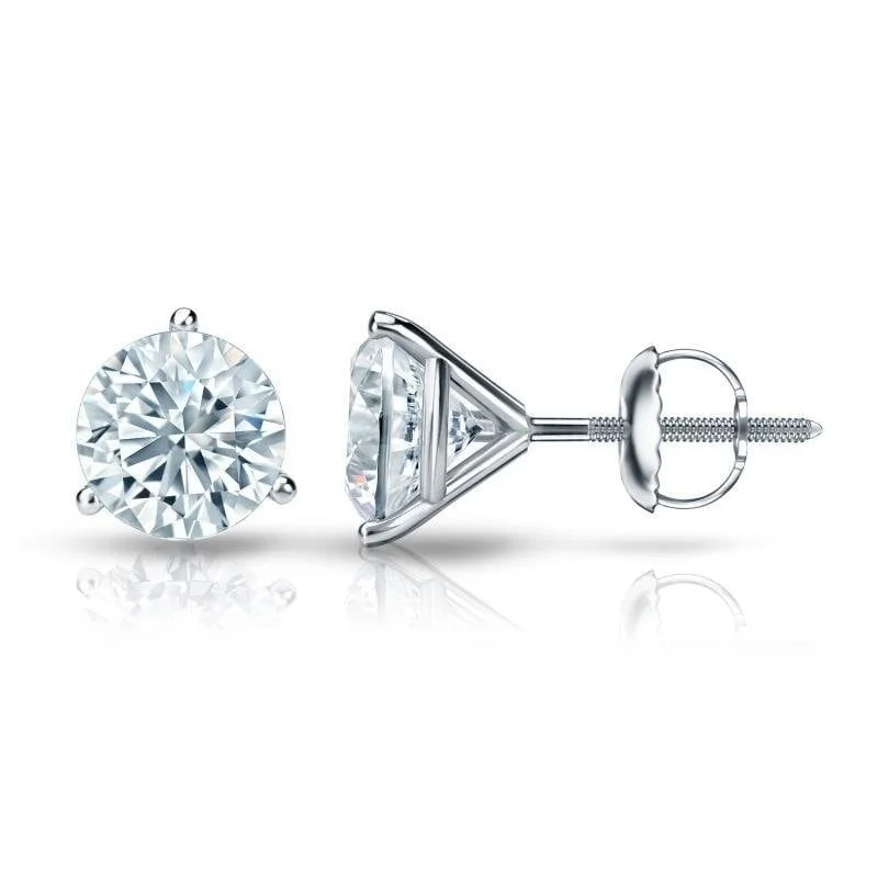 Rising bar earrings-Auriya 1ctw 3 Prong Martini Set Round Diamond Stud Earrings 18kt Gold GIA Certified