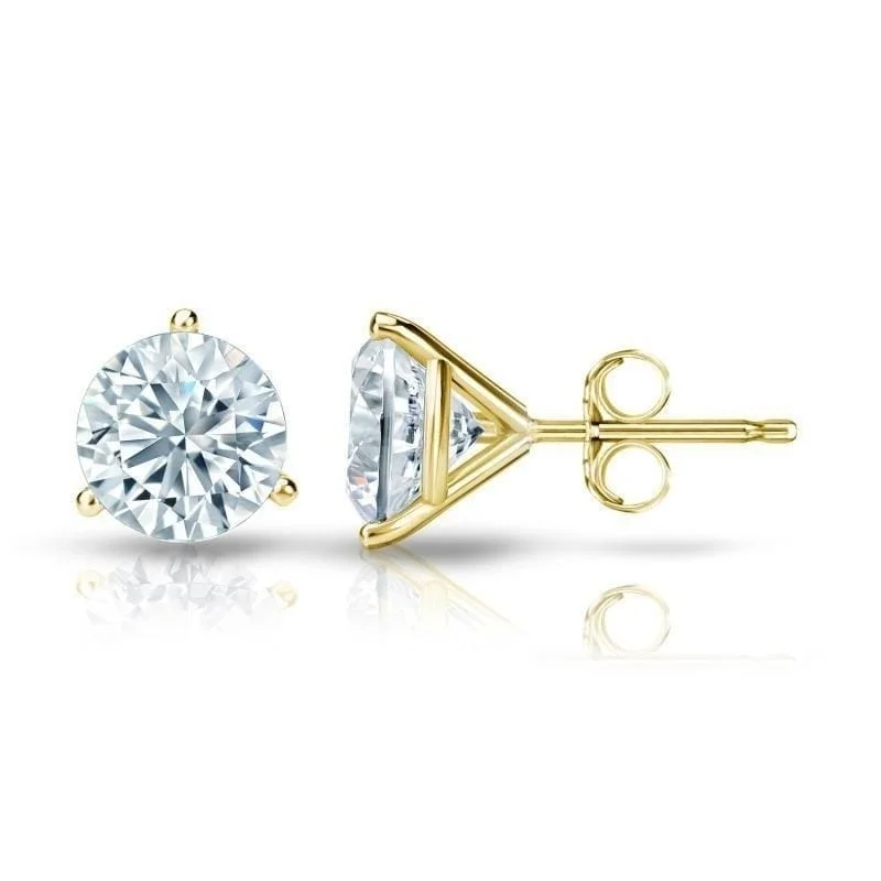 Firm gold earrings-Auriya 3 3/4ctw 3 Prong Martini Set Round Diamond Stud Earrings 18kt Gold Certified