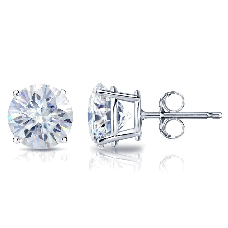 Malleable gem earrings-Auriya 3ct TW Round Moissanite Stud Earrings Platinum - 7.4 mm