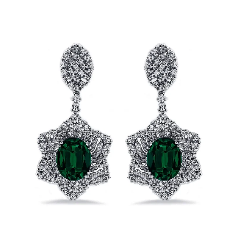 Tapered gem earrings-Auriya 4 9/10ct Fancy Oval-cut Emerald Halo Diamond Drop Earrings 1 1/4ctw 18k Gold