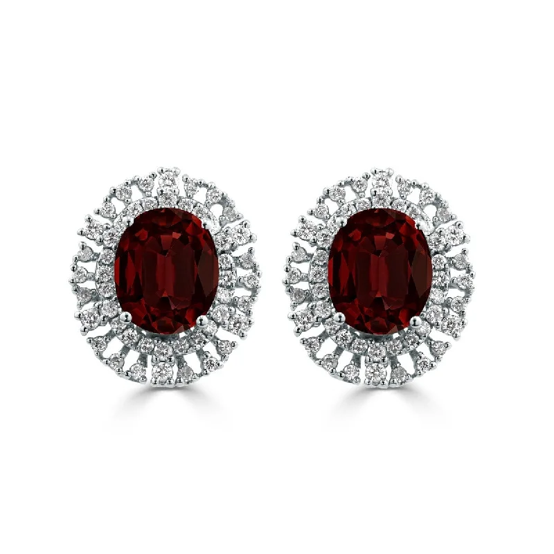 Flare sun earrings-Auriya 5 5/8ct Fancy Oval-cut Garnet Halo Diamond Earrings 1 1/10cttw 18K Gold