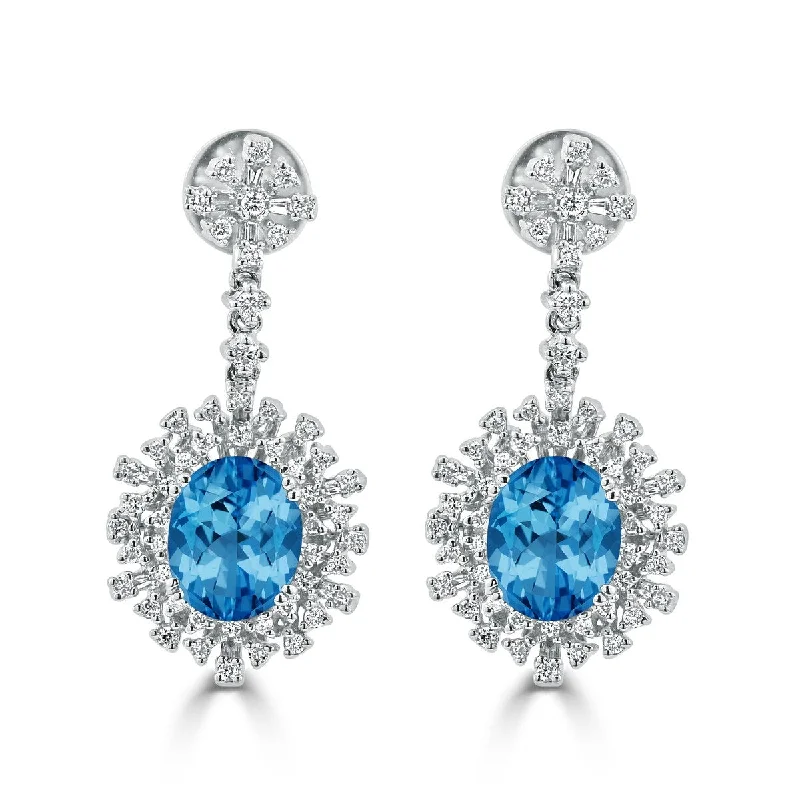 Vivid emerald earrings-Auriya 6 3/8ct Fancy Oval-cut Topaz Halo Diamond Drop Earrings 1 1/3ctw 18k Gold