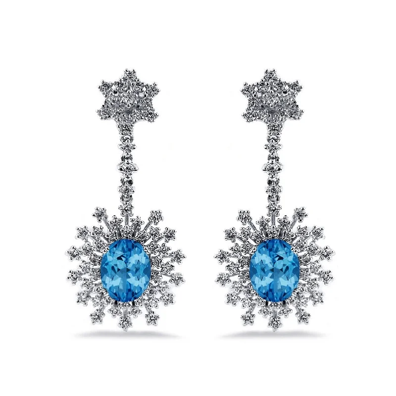 Glimmering gem earrings-Auriya 6 3/8ct Fancy Oval-cut Topaz Halo Diamond Drop Earrings 1 7/8ctw 18k Gold