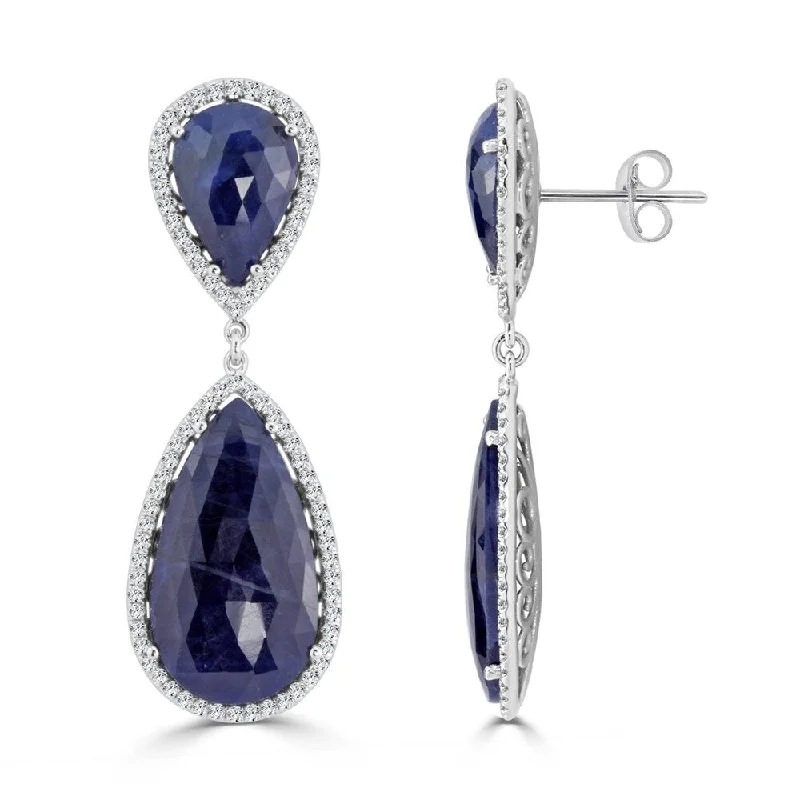 Untamed pearl earrings-Auriya Fancy 47ct Pear Shaped Blue Sapphire and 2 1/4ctw Halo Diamond Drop Earrings 14K White Gold