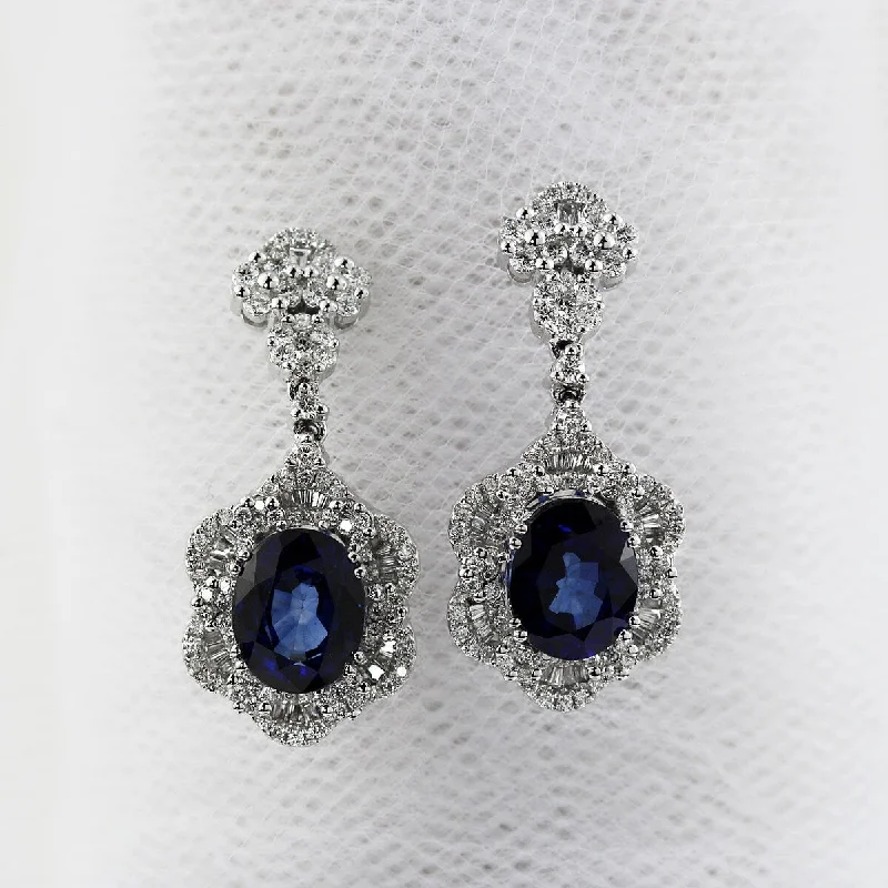 Chilly topaz earrings-Auriya Fancy 7 9/10ct Royal Blue Sapphire Oval and 1 7/8ctw Diamond Drop Earrings 18K Gold