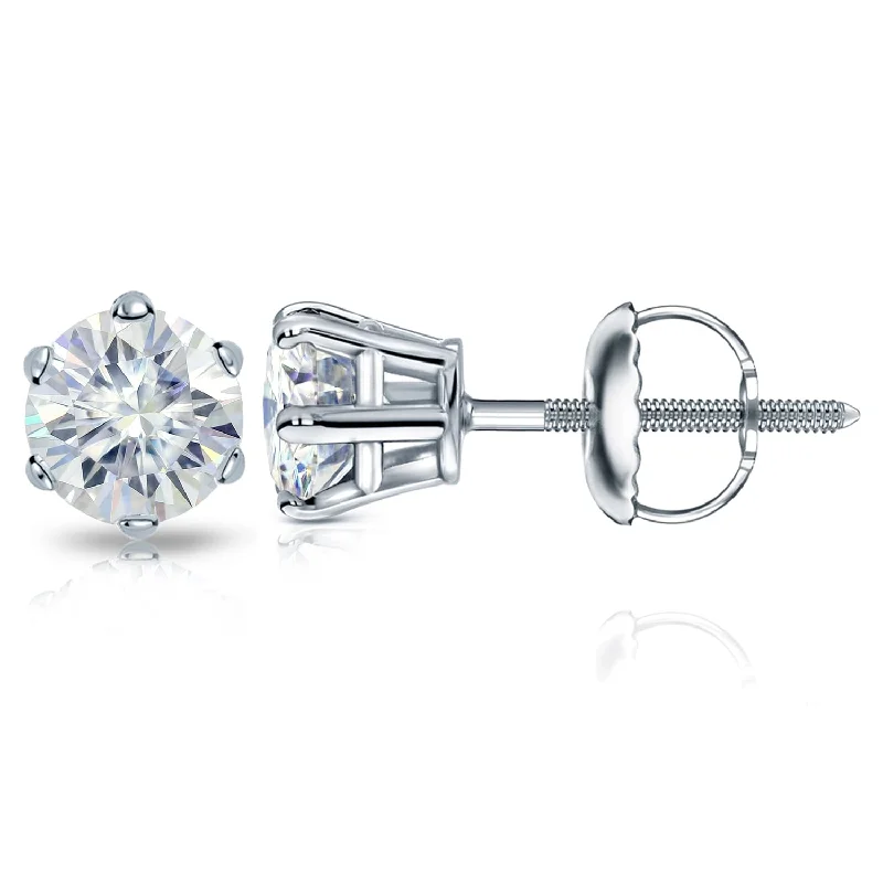 High cabochon earrings-Auriya Platinum 1 1/2ctw Round Moissanite Stud Earrings - 5.9 mm