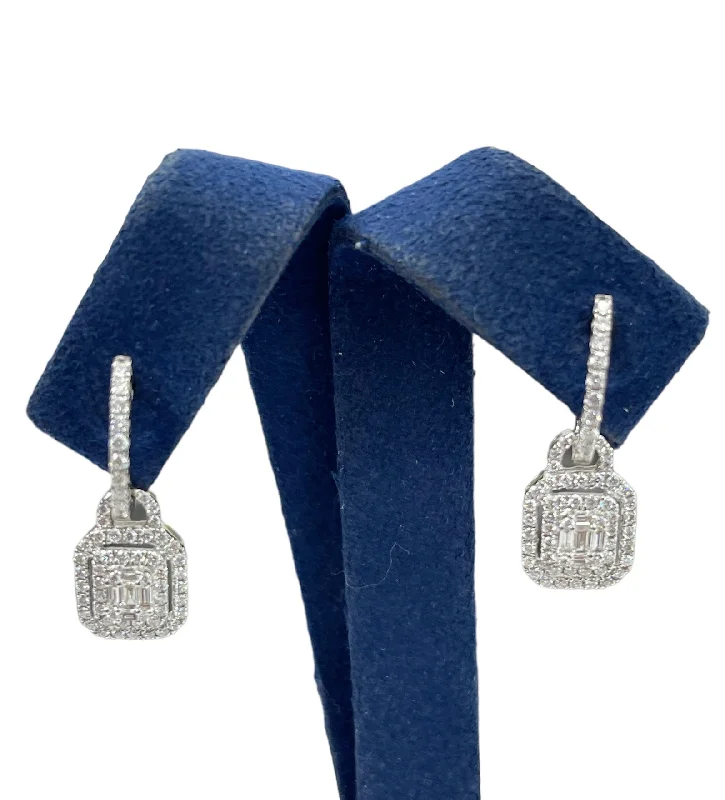 Celestial moon earrings-Baguettes and Round Brilliant Cluster Diamond Earrings White Gold 18kt