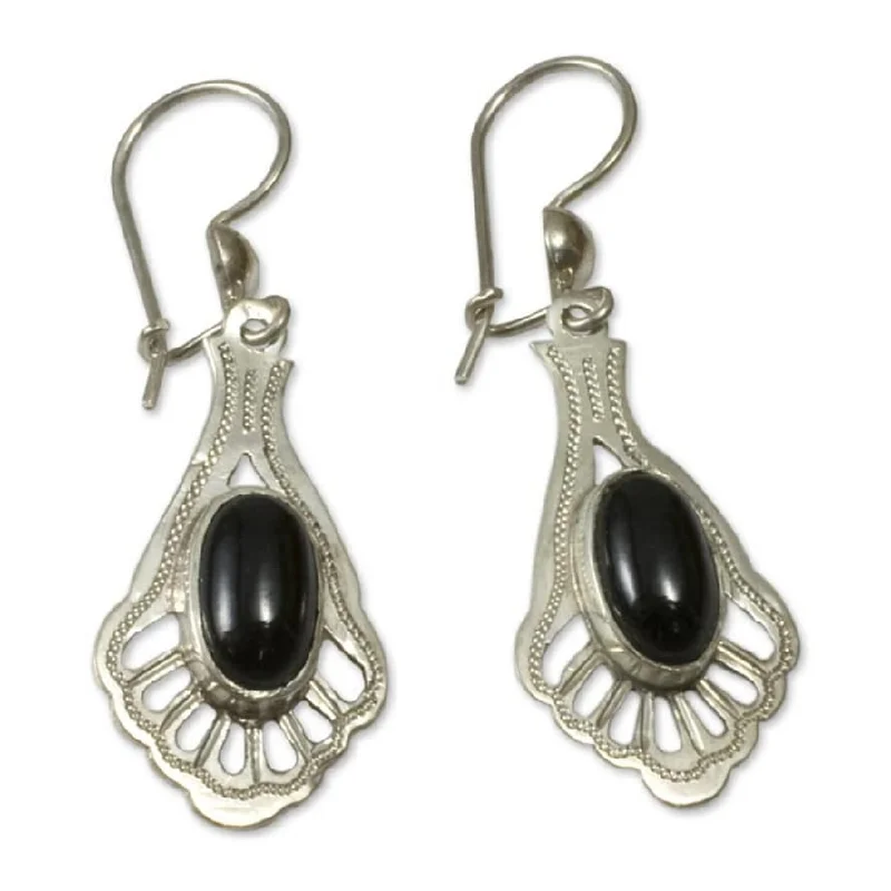 Textured iron earrings-Black Peacock Sterling Silver Jade Dangle Earrings