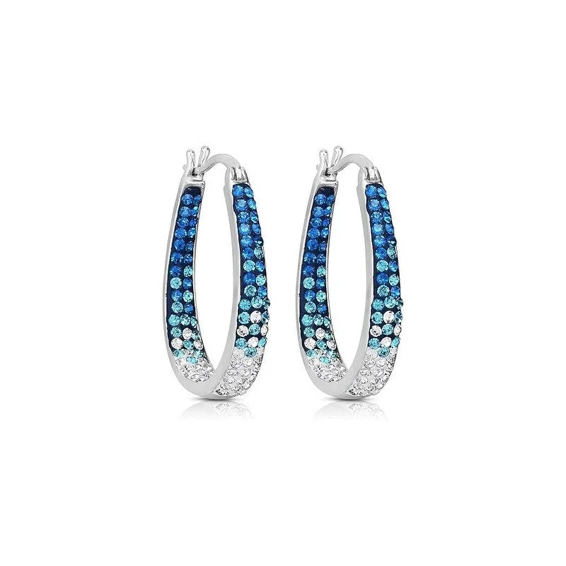 Rolling wave earrings-Blue and White Inside Out Crystal Hoop Earrings For Women - Blue and White