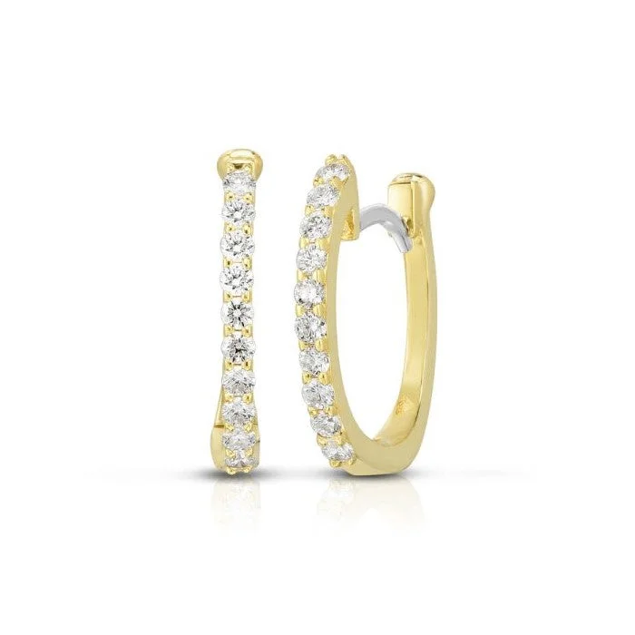 Narrow-tier earrings-Roberto Coin Pavé Diamond Hoop Earrings in 18K Yellow Gold