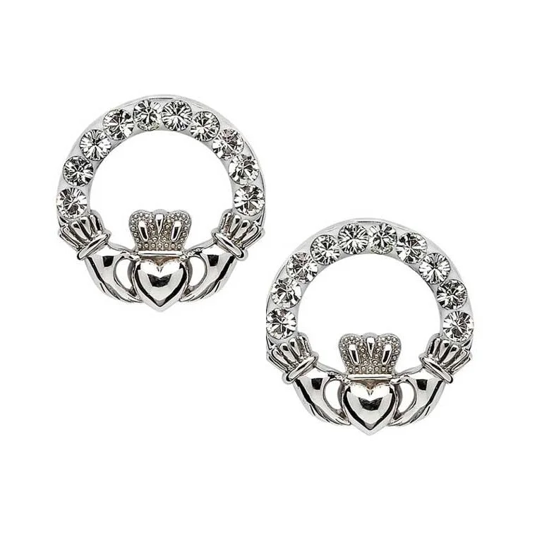 Rolling wave earrings-Swarovski Crystal Claddagh Earrings