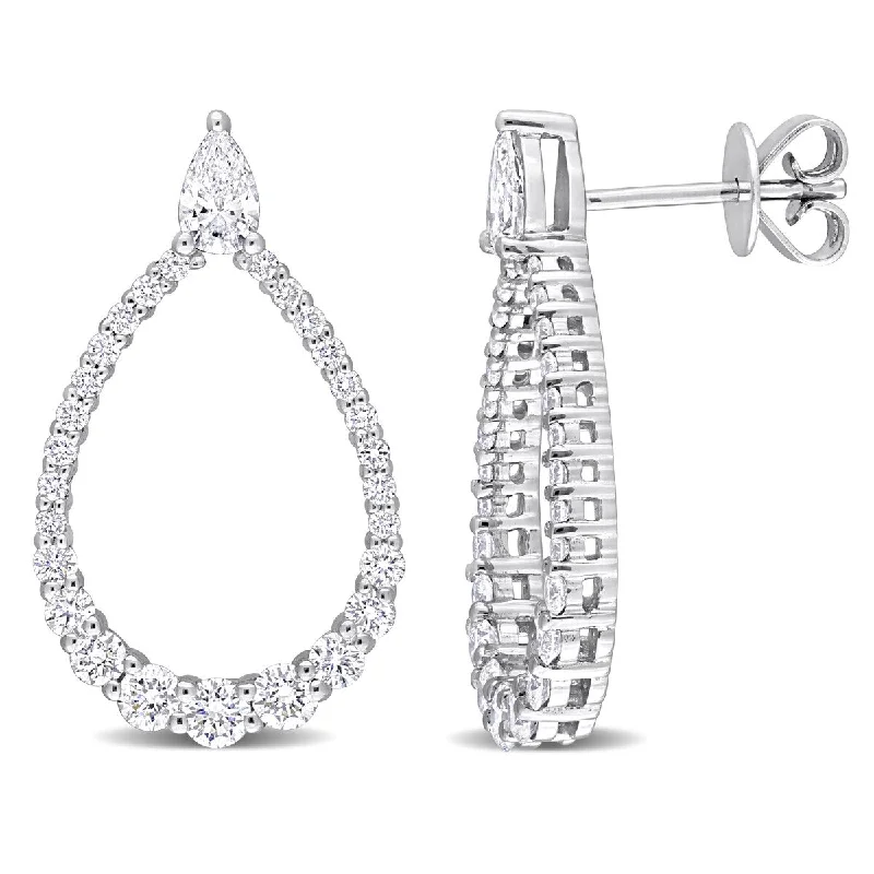 Arcing design earrings-Created Forever 1 1/3ct TW Pear Cut Lab-Grown Diamond Open Teardrop Earrings in 14k White Gold