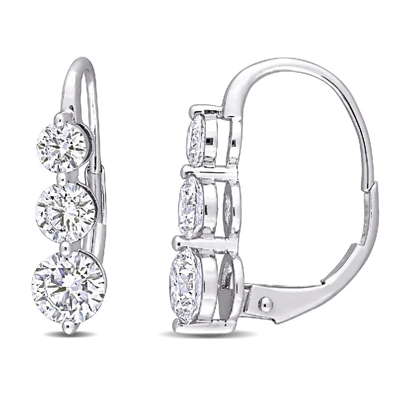 Glimmering gem earrings-Created Forever 1 3/4ct TW Three-Stone Lab-Grown Diamond Leverback Earrings in 14k White Gold