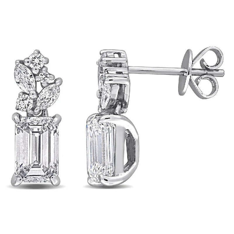 Hand-carved earrings-Created Forever 2 1/4ct TW Multi-Shaped Lab-Grown Diamond Drop Earrings in 14k White Gold