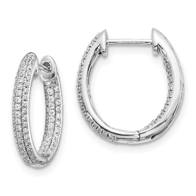 Ridge motif earrings-Curata 14k White Gold Diamond In out Hinged Hoop Earrings Measures 17x15mm Wide 2mm Thick