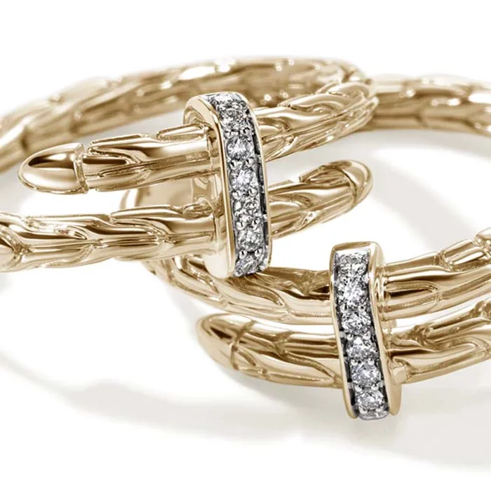 Angular gem earrings-John Hardy Spear Hoop Earrings with Diamonds in 14K Yellow Gold