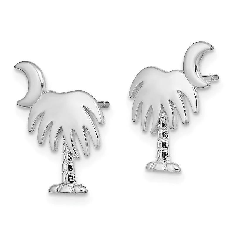 Rich moonstone earrings-Diamond2Deal 14K White Gold White Charleston Palm Tree w/Moon Stud Earrings (L- 14.97 mm, W- 13.28 mm)