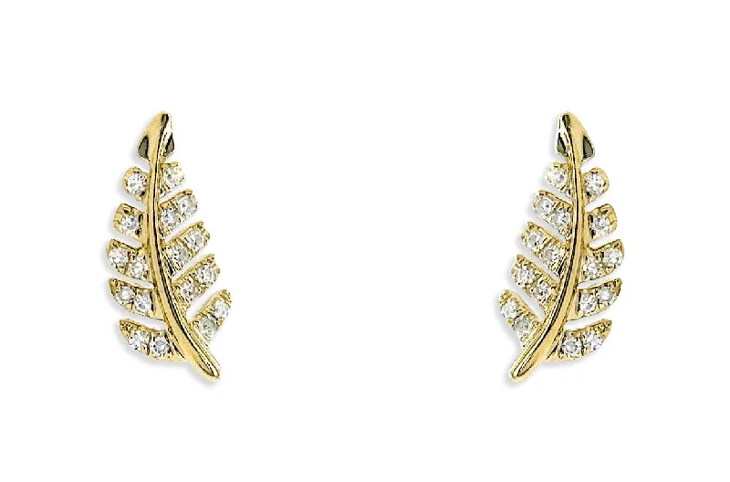 Glossy platinum earrings-Earrings 14kt Gold Leaf & Diamonds Studs