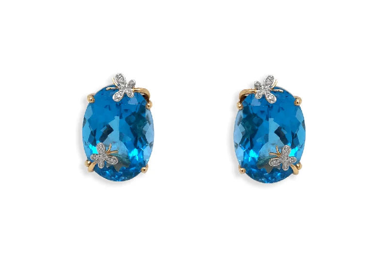 Ridge motif earrings-Earrings 14kt Gold London Blue Topaz Enhance Butterfly & Diamonds