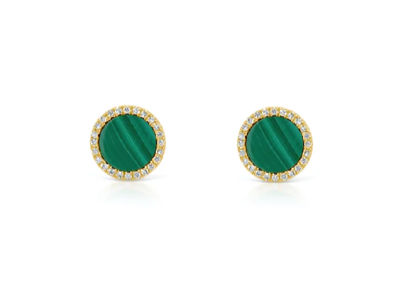 Rising bar earrings-Earrings 14kt Gold Malachite & Diamonds