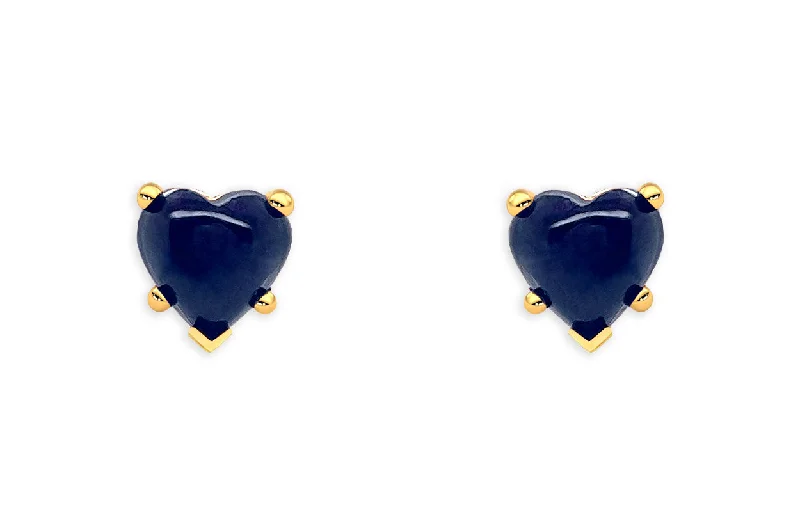 Carved pattern earrings-Earrings 14kt Gold & Sapphires Cabochon Hearts Studs