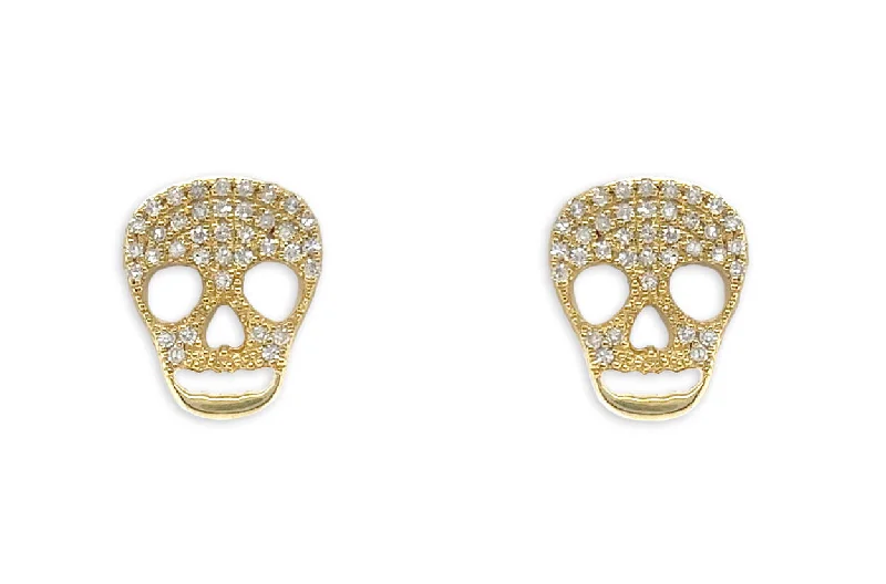 Vintage topaz earrings-Earrings 14kt Gold Skulls & Diamonds Studs