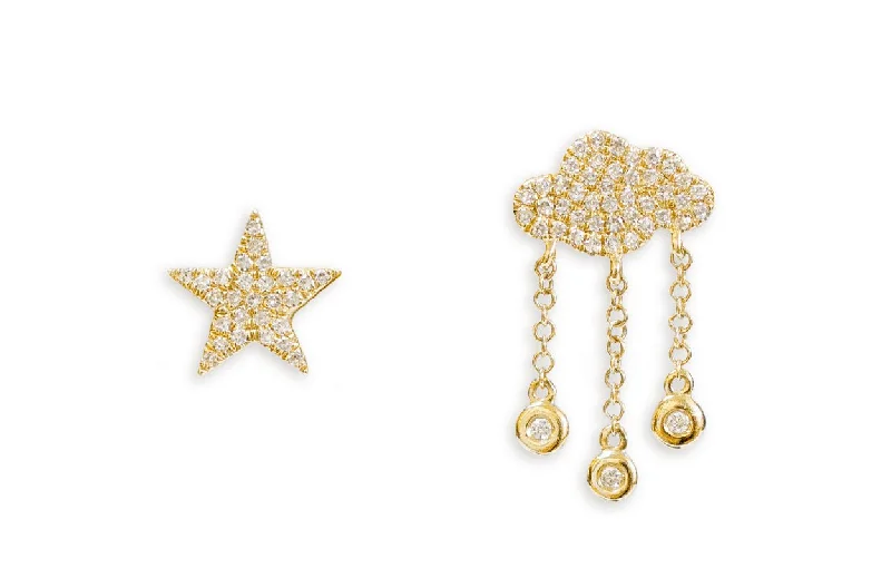 Contoured earrings-Earrings 14kt Gold Star & Cloud Studs