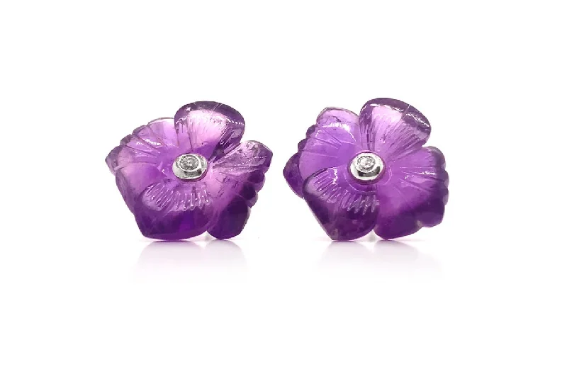 Satin granite earrings-Earrings 18kt Gold Carnet Amethyst Flowers & Diamonds