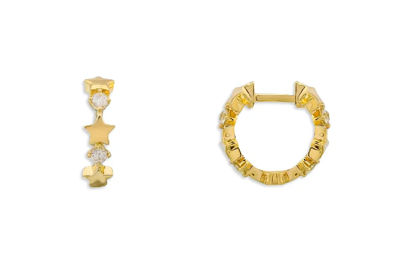 Inscribed initial earrings-Earrings 18kt Gold Huggies Stars & Diamonds