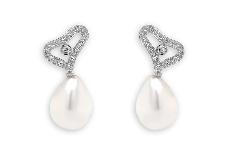 Satin iron earrings-Earrings 18kt Gold Organic Shape with Pearls & Diamonds Studs