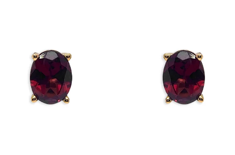 Divided hoop earrings-Earrings 18kt Gold Oval Garnet 3.94cts Studs