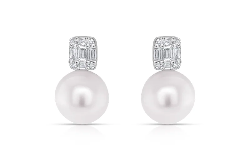 Light morganite earrings-Earrings 18kt Gold Pearl and Emerald Illusion Diamonds Studs