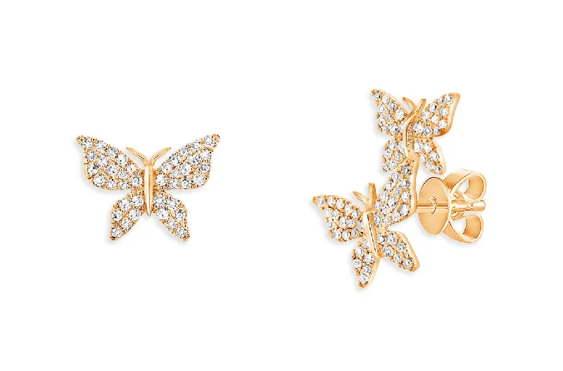 Smooth aluminum earrings-Earrings 18kt Rose Gold Asymmetrical Butterflies & Diamonds