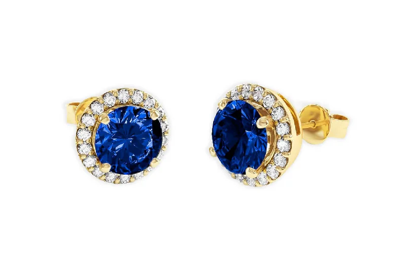 Sparkling crystal earrings-Earrings 18kt Round Sapphire & Diamonds Halo