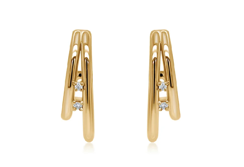 Shimmering minimalist earrings-Earrings 18kt Yellow Gold Double Oval Hoops & Diamonds